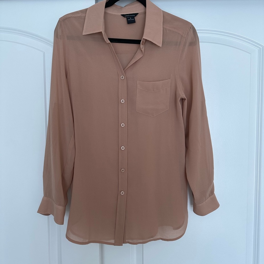 Sheer butte down tan blouse